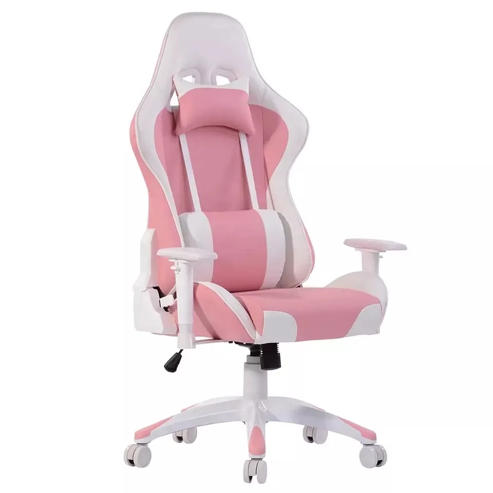 Customized Pink Gaming Table Chair Led RGB Lights Laptop Computer Chair Desk with Cup Holder for Girl Boy