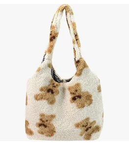 New Autumn Winter Girls Plush Bag Cute Plush Shoulder Bag  Large Capaciy Female Shopping Handbag
