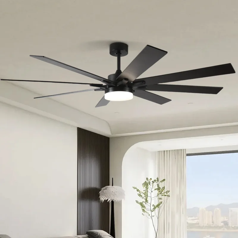 Moderno ventilatore da soffitto con 8 pale, 72 pollici, motore BLDC nero, telecomando, con luce, per casa, soggiorno, camera da letto