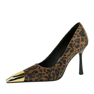 OEM ODM European American Style Nightclub Sexy Stiletto Leopard Print High Shallow Mouth Flat Bottom Pointed Toe Slip-On Thin