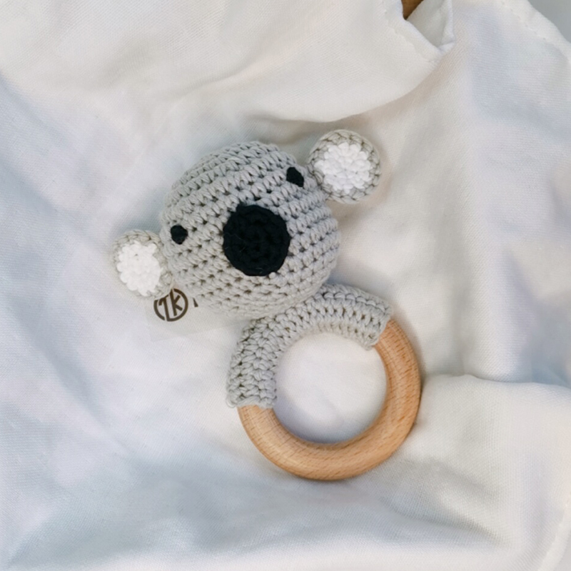 Органический хлопок Amigurumi вязание крючком Koala детские погремушки деревянный Прорезыватель