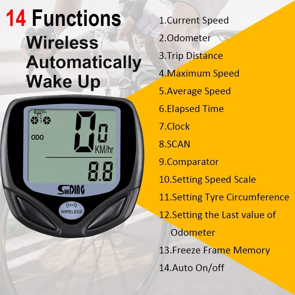 Multi Function Digital  Bicycle Speed Meter Waterproof Wireless Bicycle Computer LCD with Back Light for Mountain Bike
