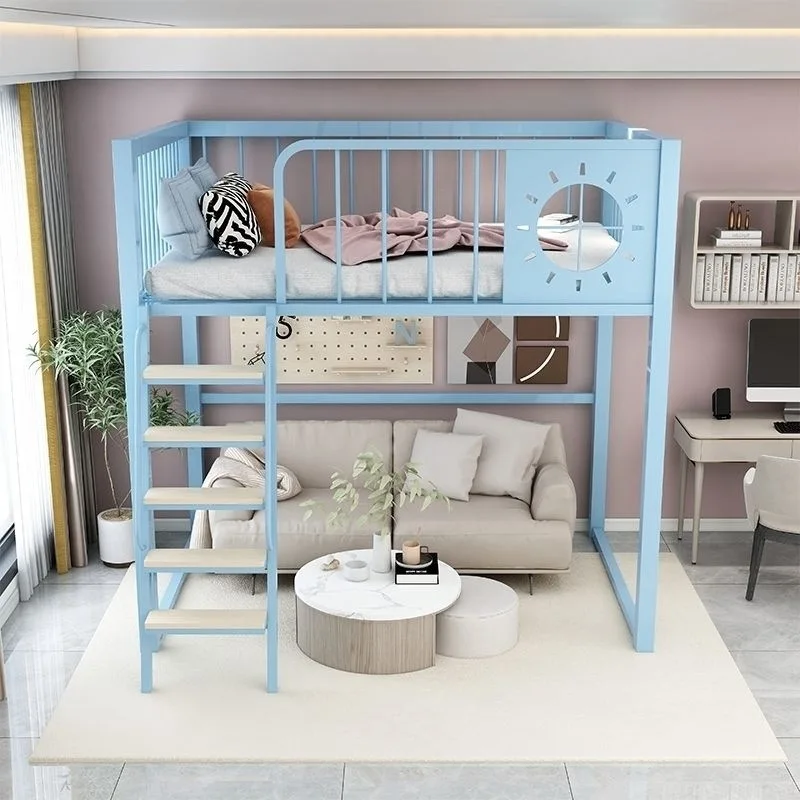 product modern wrought iron loft bed with desk simple space saving duplex iron frame for small apartments factory direct-4