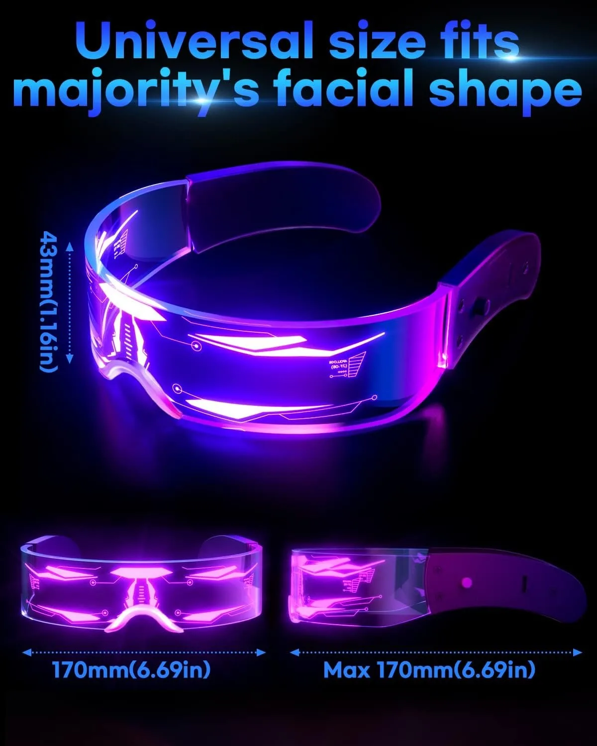 Cyberpunk Futuristic LED Visor Glasses - 7 Colors, 4 Modes
