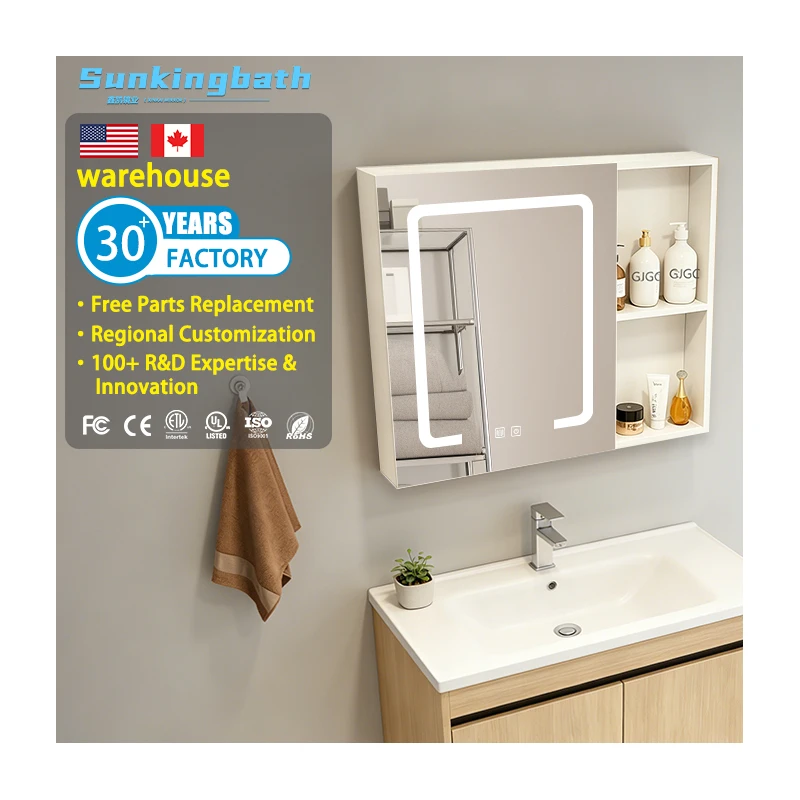 Luxury Smart Bathroom Cabinet Headlight Led Bathroom Vanity Aluminum Moisture-Proof Anti-Fog Medicine Mirror Cabinet for Hotel