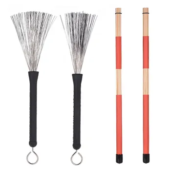 Brosses Rétractables Pour Batterie Jazz – Paire De Baguettes Brosse En Nylon Avec Poignée Caoutchouc Confortable