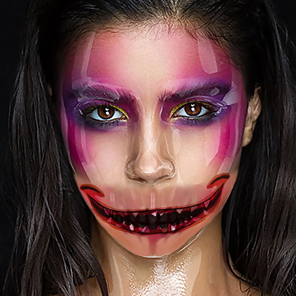 12pcs DIY Halloween Clown Scary Mouth Tattoo Transfer Stickers Waterproof Sweat-proof Good Breath-ability 3-5 Days Durability