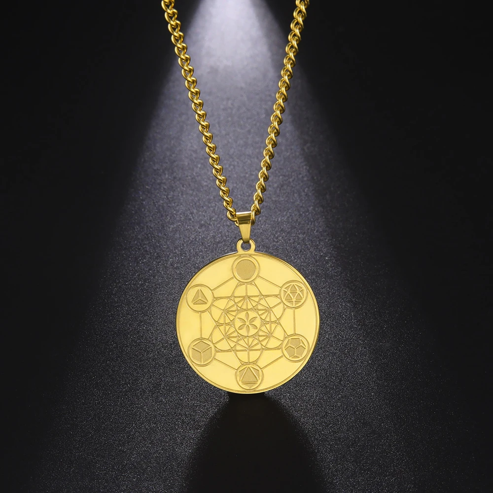 Collier Pendentif Cube De Métatron N°13 - Kabbale - Étain Plaqué Argent - Longueur 61 Cm