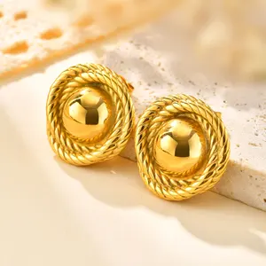 New Arrival Non Tarnish Jewelry Round Screw Thread Stud Earring Stainless Steel Stud Earrings for Women