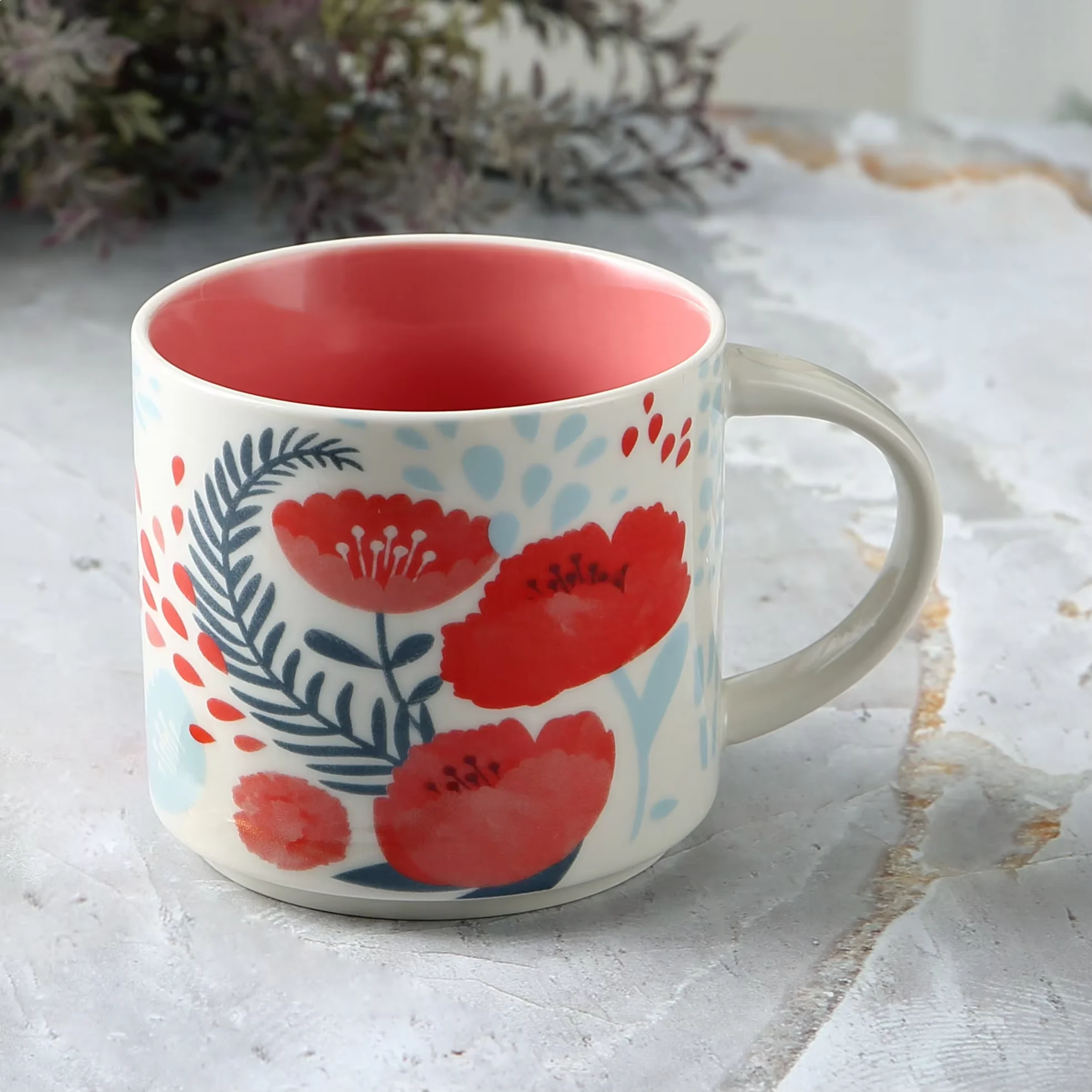 Custom Pattern with Colored Inside Porcelain Cup 450ml Ceramic Stackable Coffee Mug for Cafe Office Home
