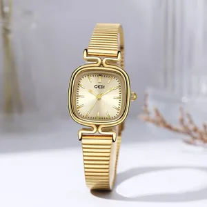 Square Gold Watches for Women Bamboo Stainless Steel Band Ladies Wrist Watch Reloj Mujer vintage Quartz Watches