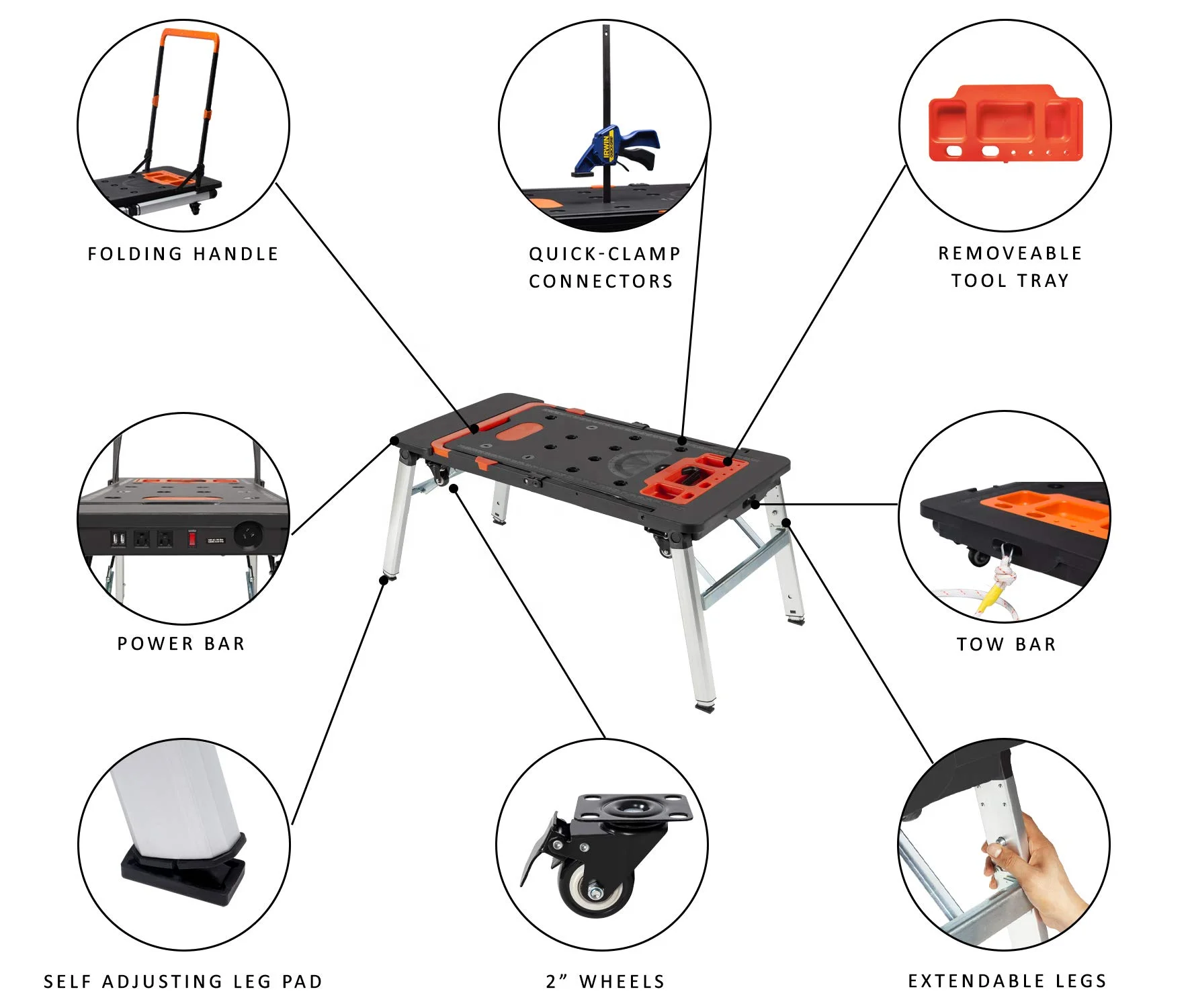 7 in 1 Multifunction Movable Folding Saw Horse Wood Workbench Sawhorse Garage Work Bench Carpenter Table