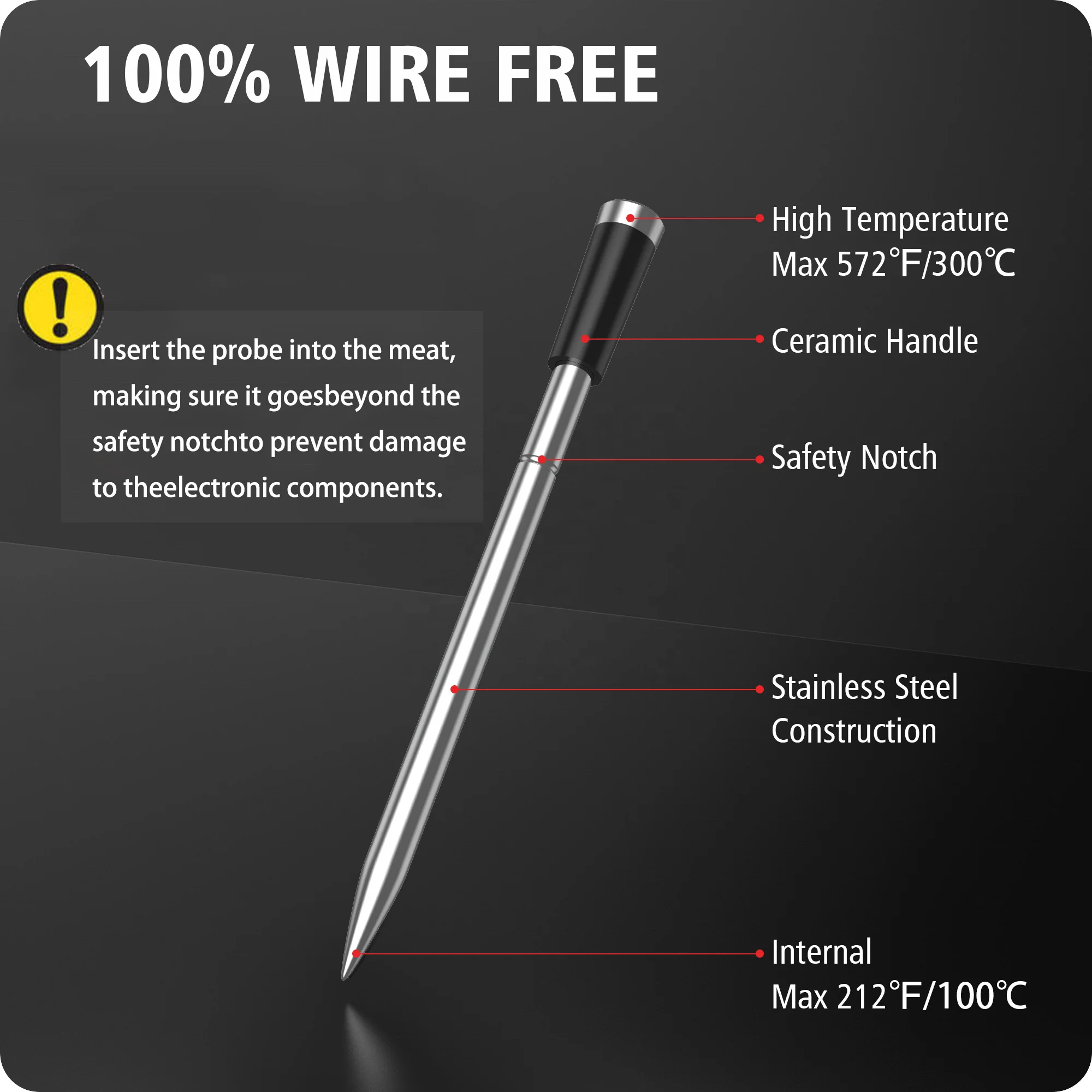 BFOUR 500FT Smart Digital Cooking  Wireless Meat Thermometer for BBQ Grill Oven with Bluetooth APP