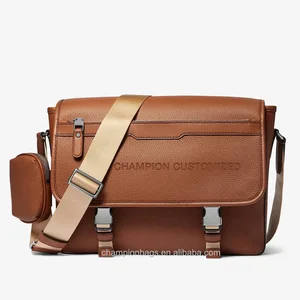Custom Logo Pebble Leather Brown Men's Crossbody Cross Body Pack Shoulder Messenger Bag for Men