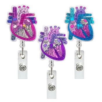 New Acrylic Glitter Badge Reel Heart Shape Badge Holder Accessories for Doctor Nurse