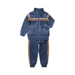 Design 100%Cotton Worsted Fabric Boys Cardigan Sports Set Casual Style Cartoon Pattern Custom Brand Front Logo OEM