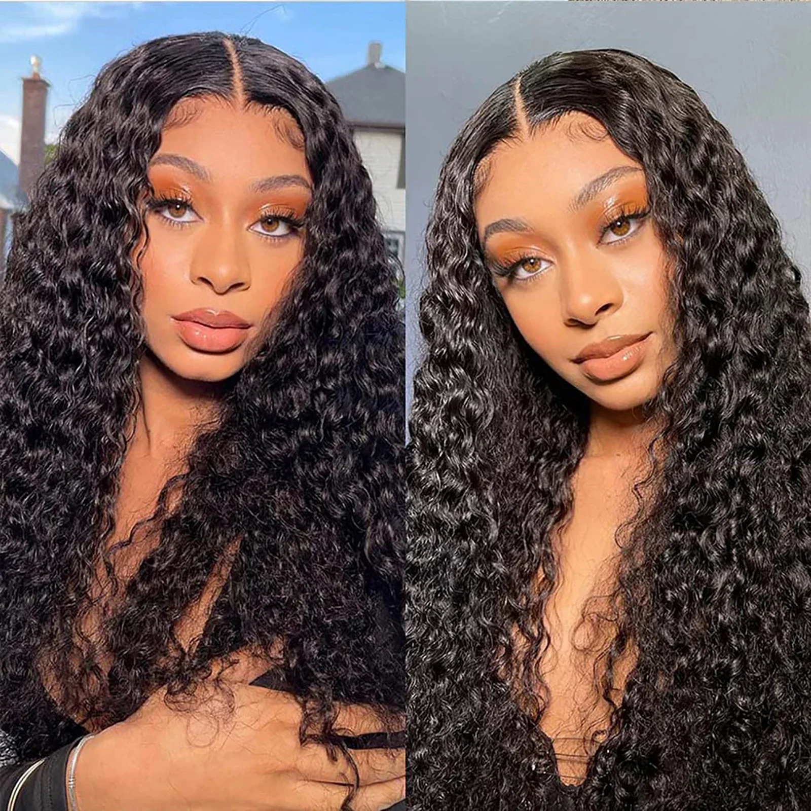 Kinky Curly Brazilijos žmogaus plaukai giliai banguoti nėrinių užsegimai_voghion.com