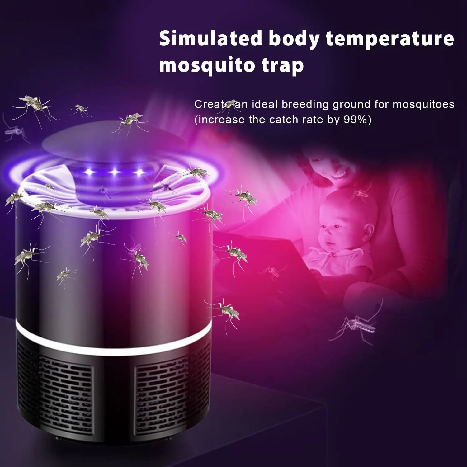 OEM Mosquito killer lamp fly moth insect killer Non-toxic photocatalys fan suction noiseless  electric Electric Mosquito Killers factory