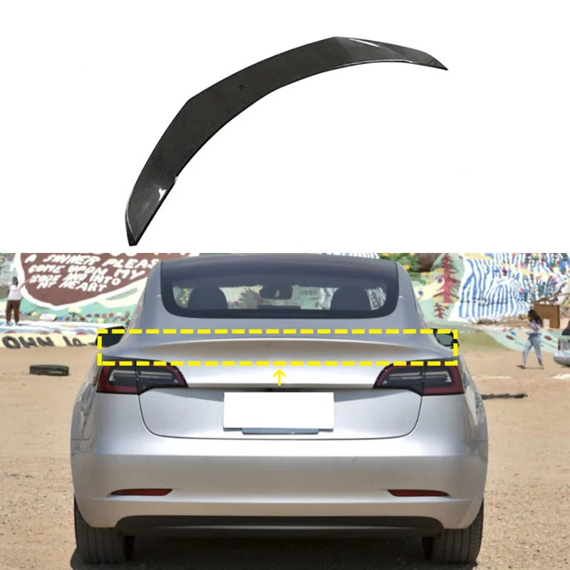 OEM ODM Carbon Fiber Rear Trunk Spoiler Wing For Tesla Model 3 2014-2023