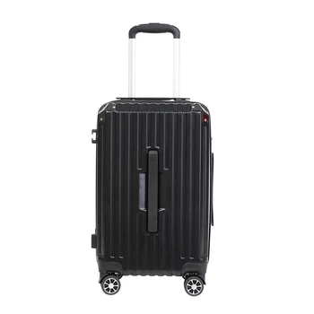 factory sales Large Capacity Luggage ABS Trolley Case Zipper Suitcase black Boarding Case hook 2 handle carryon more net bag