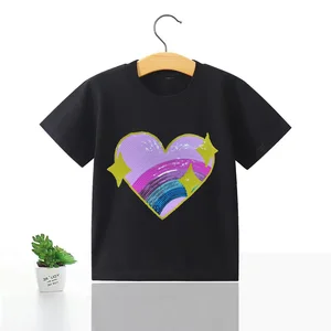 Customizable Summer Boys Girls Plain T-Shirt With Sequin Patch Solid Color Cotton T-shirt for Children