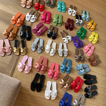 Top original brand h colorful leather women's flat shoes comfortable casual sandals