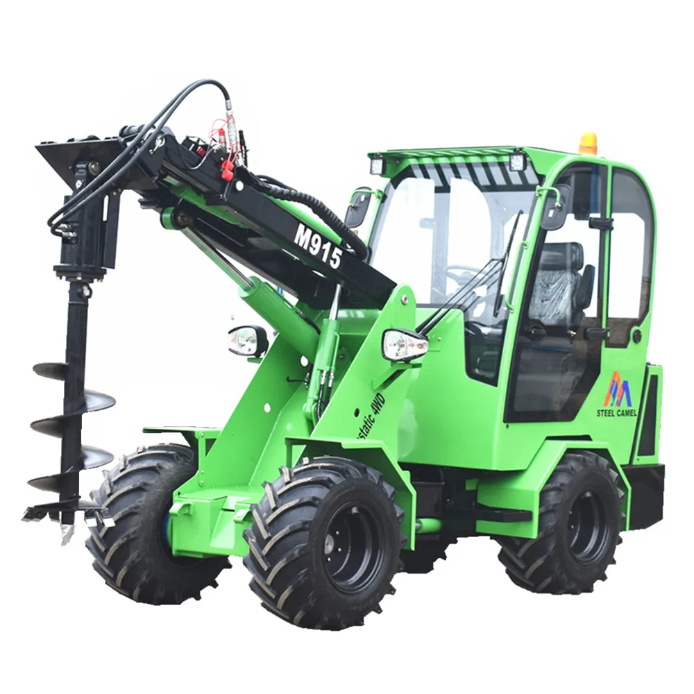 Mini Farm Machine Tractor Loader STEEL CAMEL 1500kg M915 Hydrostatic Boom Wheel Loader with Mini Digger
