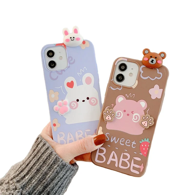 DOWINTIGER Compatible with iPhone 13 Pro Case Cute Designer Women Girls,  Kawaii Cartoon 3D Bunny Pattern Street Fashion TPU and IMD Protection Cover