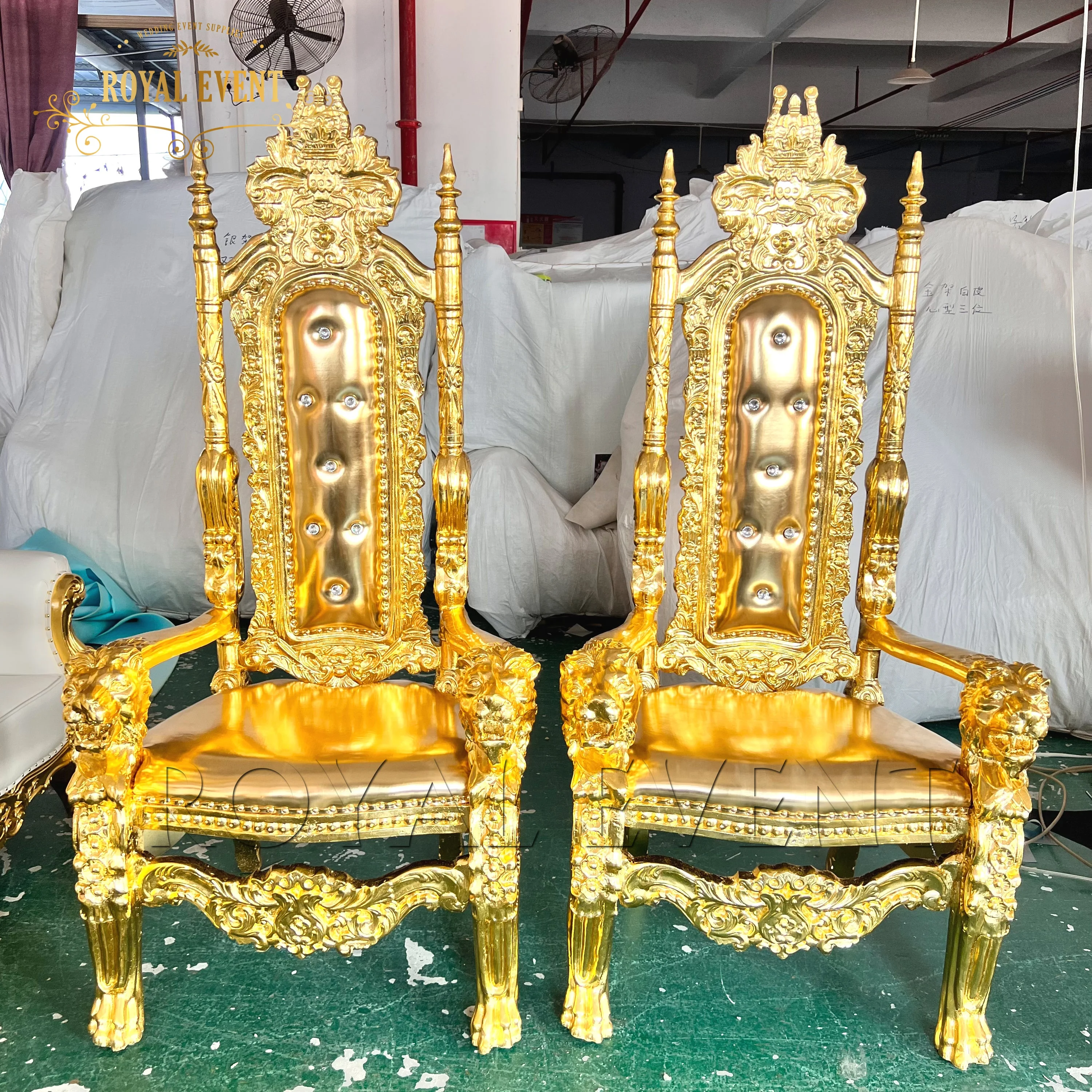 Royal Event Cheap Wholesale Golden Classic Baroque Hotel Banquet Party  Wedding Sofa Queen king Throne Chair
