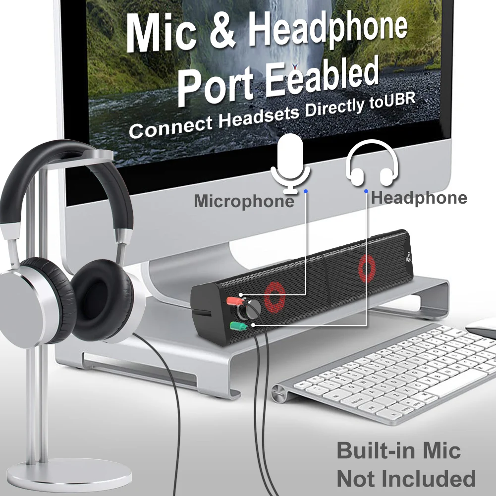 Njsj караоке 2,0 USB динамик для компьютера с регулировки громкости Ручка RGB игровая динамик для настольного компьютера, ПК, ноутбук, планшеты