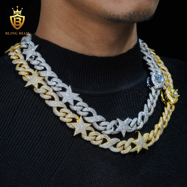 Trendy Hip Hop Jewelry 18k gold Plated 15MM Five Pointed Star Design Cuban chain Necklace Brass CZ Diamond Eye Lock Cuban Link