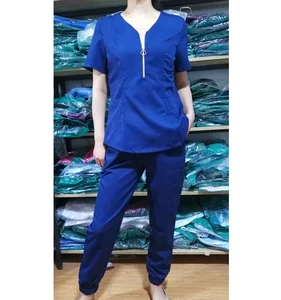 Custom Embroidered Logo Design Woven OEM Polyester Rayon Spandex Hospital Uniform Nursing Scrub Suit