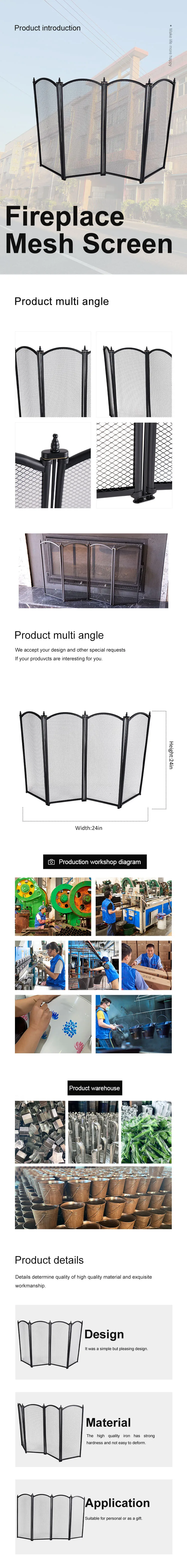 Fireplace Screen 4 Panel Folding Metal Fire Place Free Standing Gate Safety Mesh Screen Fire Place Guard Gate