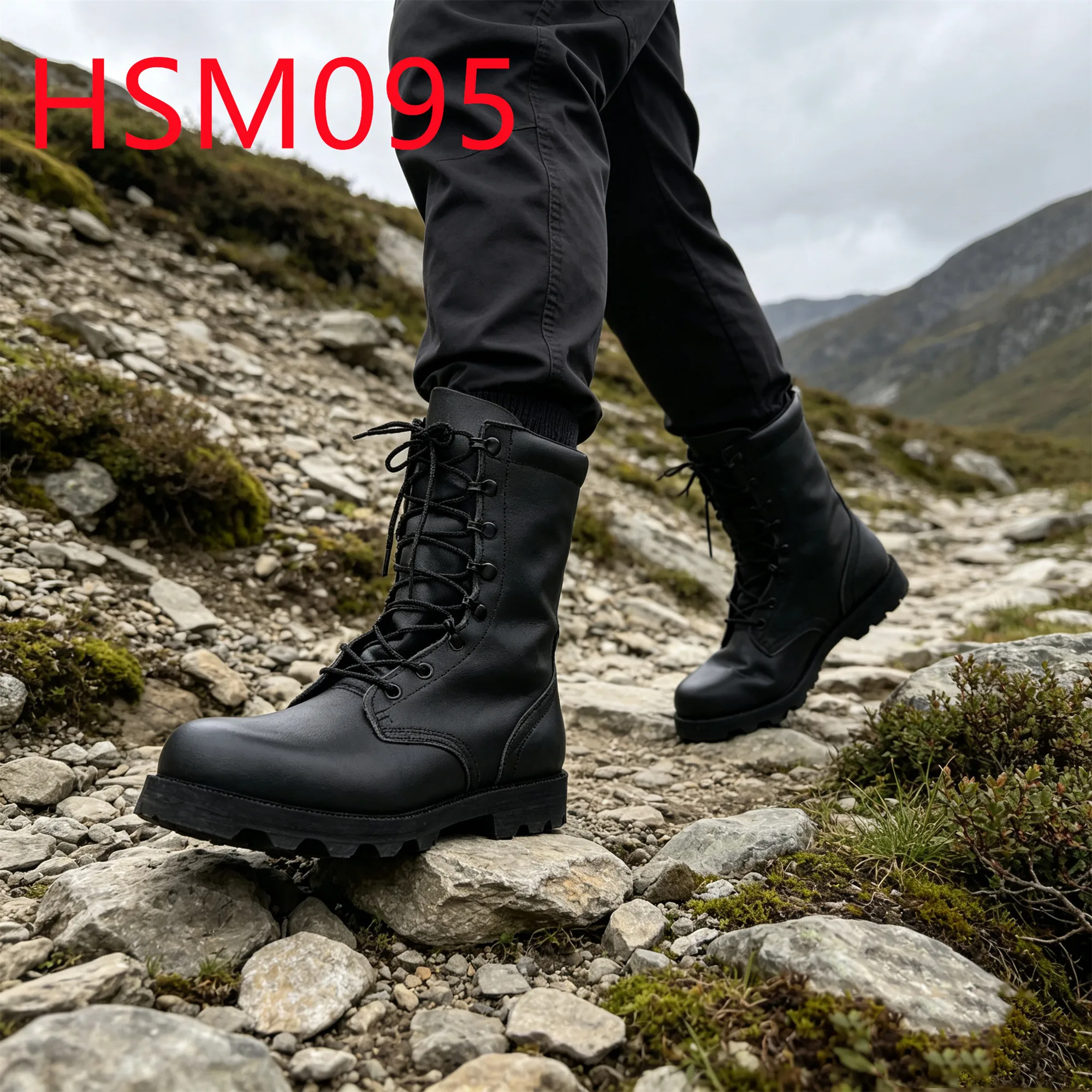 HY,Full Grain Leather Upper Size 38-46 Hua Singh Retail Combat Boots Mountain Hiking Vulcanized Rubber Sole Tactical BootsHSM095