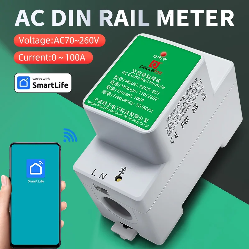Peacefai Smart Life APP WiFi IoT Electric Power Analyzer 6 1 AC Wattmeter Ammeter Single Phase Kwh Meter Din Rail Energy Meters