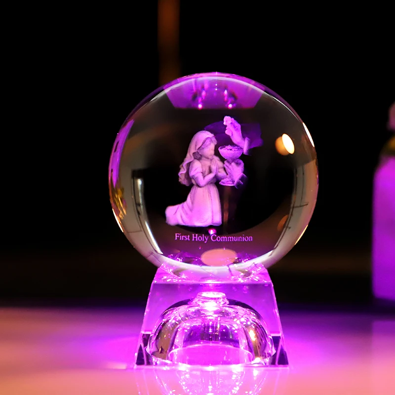 Hot Sale 80mm Baptism 3D Laser Crystal Ball With Led Light Base supplier