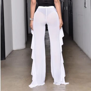 Small Wholesale Solid Color Mesh Fabric See Through Beachwear Women's Pants Trousers