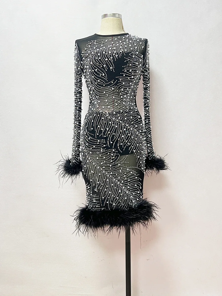 LS2484 Women Long Sleeve Dress - Sexy Mesh Bodycon Party