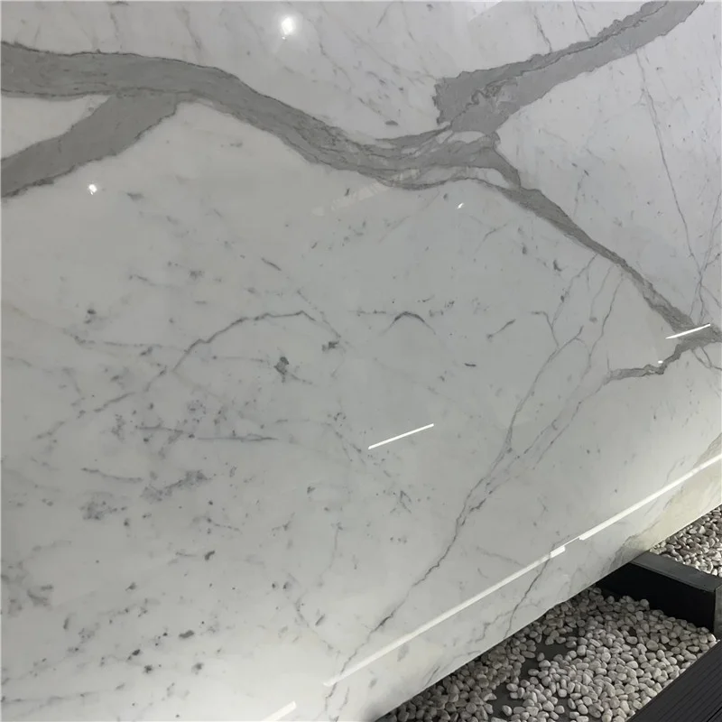 Włoski luksusowy marmur biały Calacatta – płyta do tła ścian, wysokiej klasy biała płyta marmurowa z szarymi żyłkami do dekoracji hotelowej