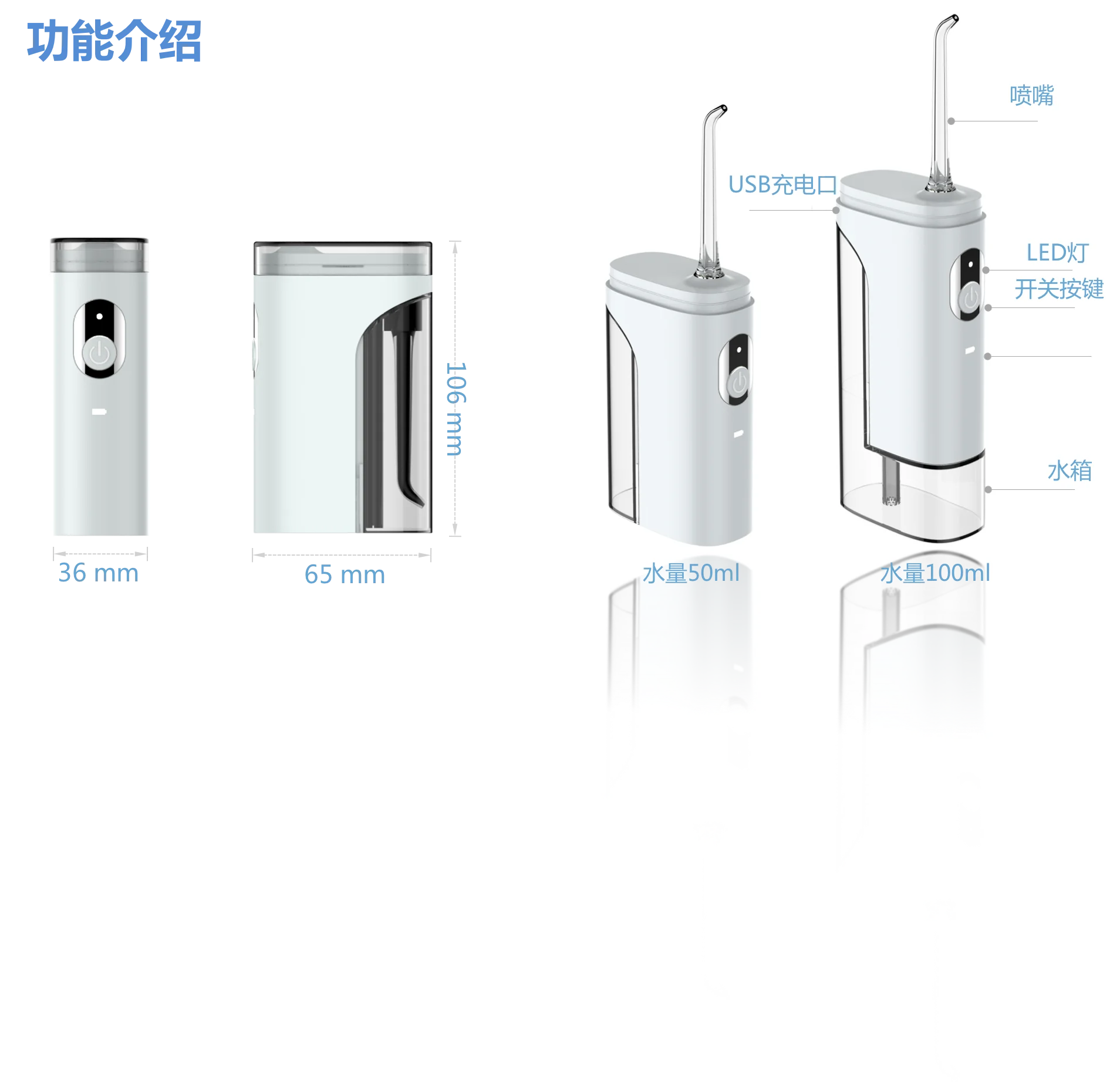 2021 Latest LED Light IPX7 Mini 50 ML Portable Rechargeable Water Flosser 