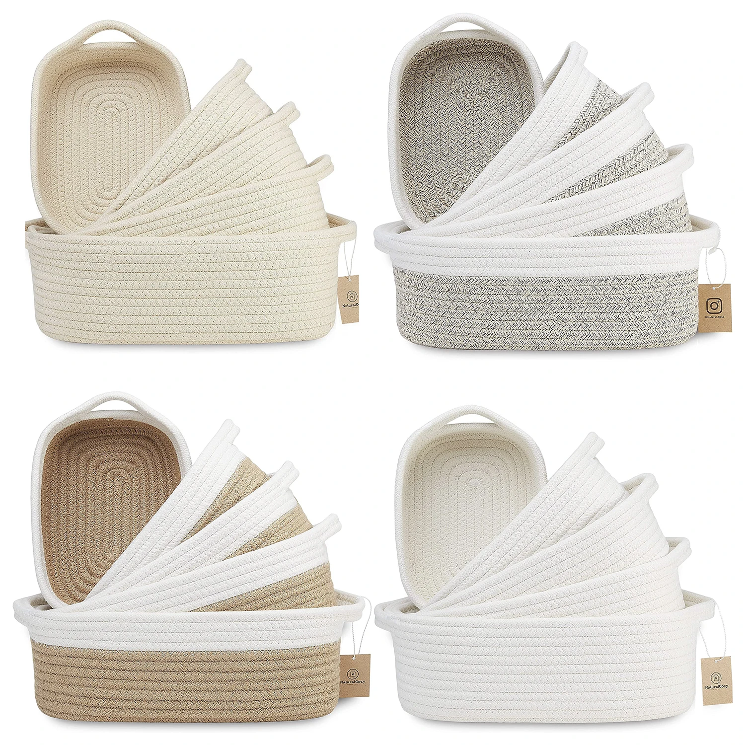 100 Natural Cotton Rope Baskets! Desk Home Decor Shallow Catchall