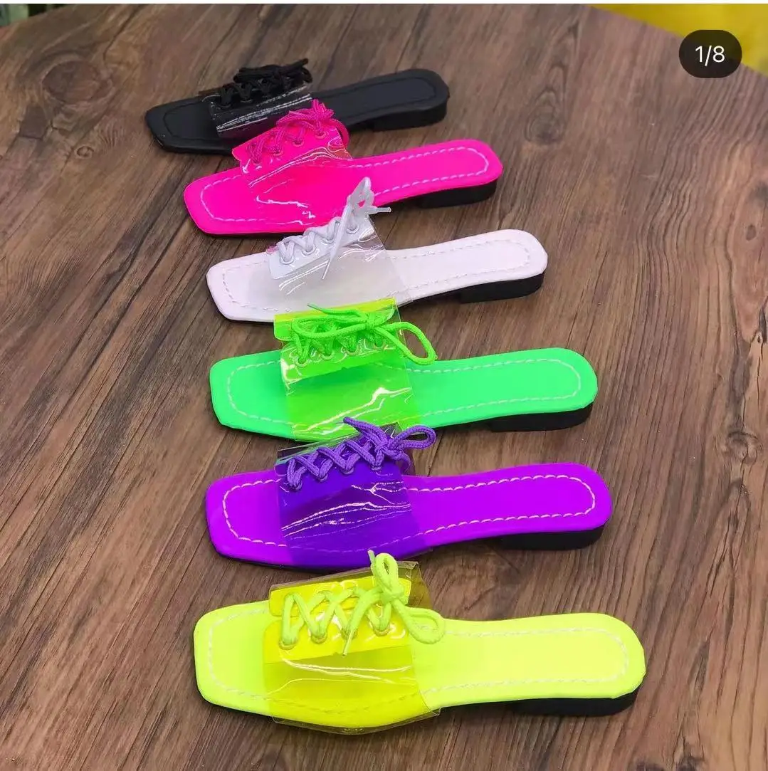 2023 Hot Sale Women Transparent Slippers Square Toe Candy Color Slipper ...