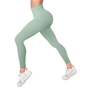 Customized Yoga Pants Seamless Knitted Tight Fitting Breathable Quick Dry  High Waist Tummy Control Sports Leggings Gymwear