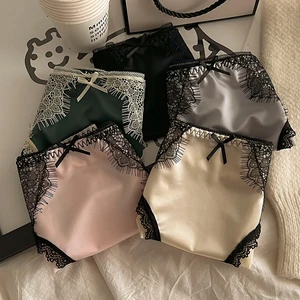 Women's Seamless Spandex/Cotton Hipster Panties Transparent Lace Open Crotch Knitted Underwear Everyday Breathable Comfort