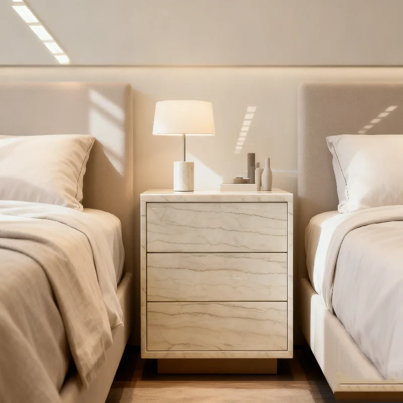 Modern Natural White Marble Side Table Nightstand Home Marble Furniture for Bedroom Living Room Apartment Design