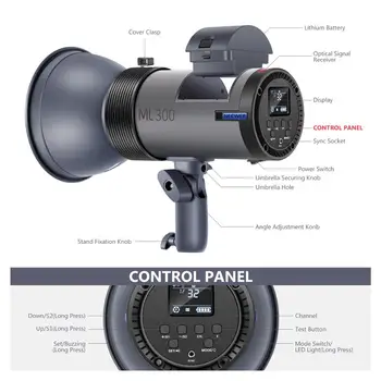 Neewer ML300 300W GN60 Outdoor Studio Flash Strobe Li-ion Battery Powered Cordless Moonlight with Wireless Trigger,Full Power detail image