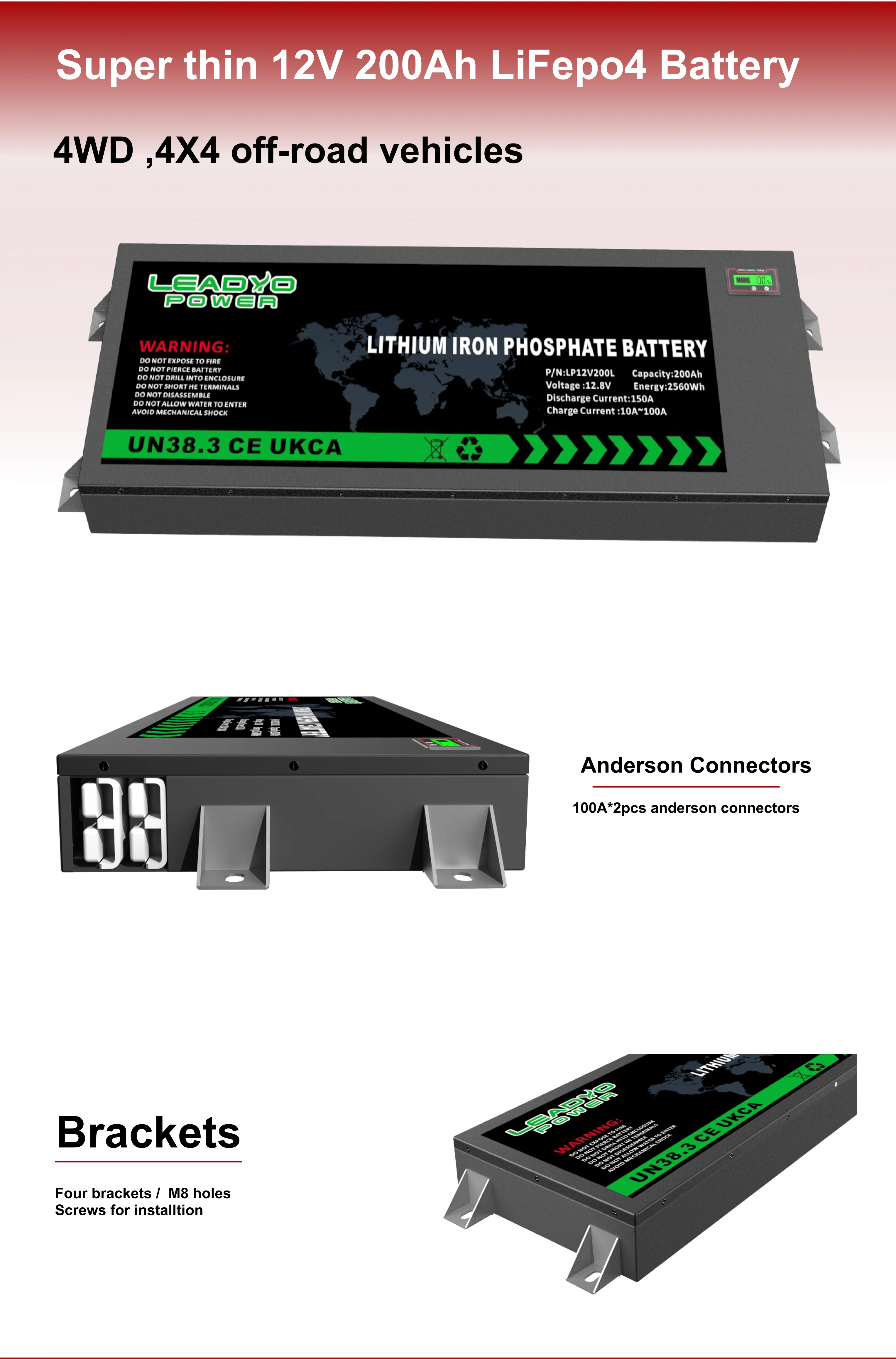 12V 200ah ultra thin battery 4WD 12.8V slimline LiFePO4 Batteries details