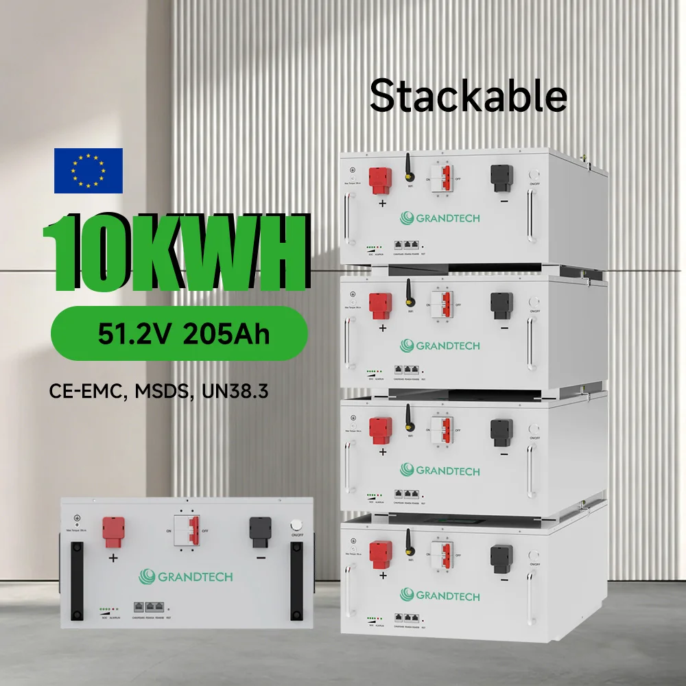 Celdas de batería Lifepo4 de grado A+ Grandtech de 51,2 V, 48 V, 314 Ah y 205 Ah; sistema empilable de almacenamiento de energía solar para el hogar de 10 kWh, 20 kWh y 30 kWh