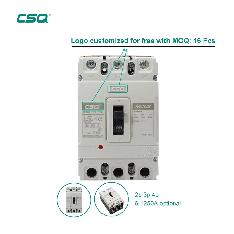 CSQ HYCM1 MCCB 125AMP 3p 4 Pole Molded case Circuit Breaker Low Voltage Home Use Breaker 200A 300A 400A Circuit Breaker