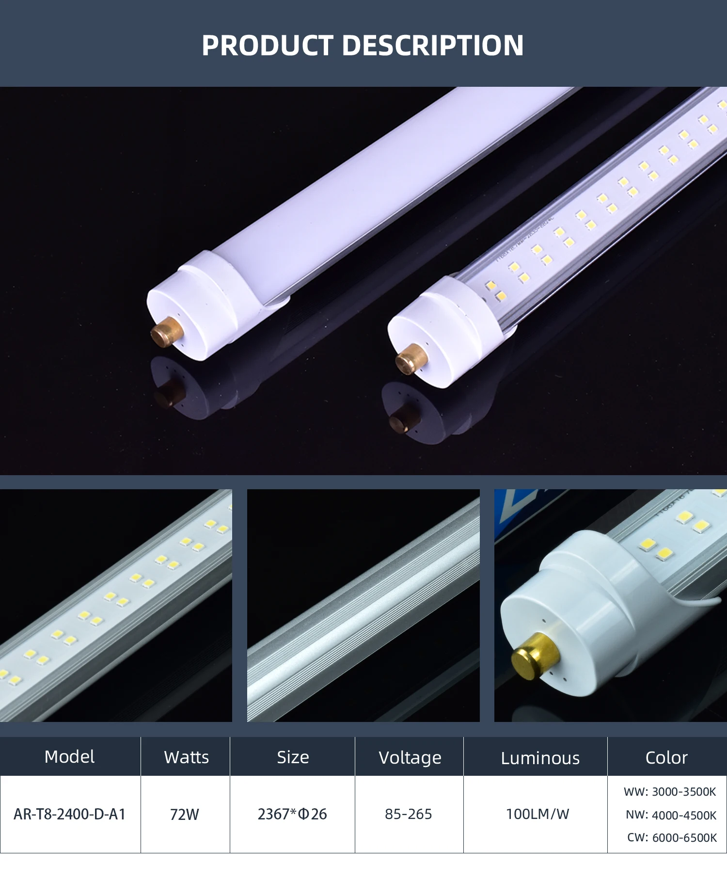 Высокое качество Заводская цена OEM/ODM 3000K-6500K 18W 2FT 3FT 4FT алюминий ПК и стекло G13 T8 Светодиодная трубка 8FT FA8 R17D Светодиодная лампа